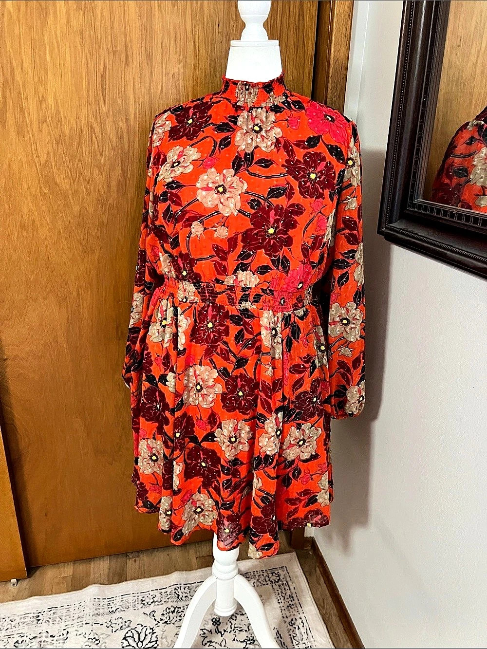 Torrid Floral Mini Dress in Orange, red & taupe Size 1